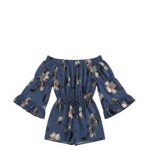 Elegant Blue Floral Off-Shoulder Romper